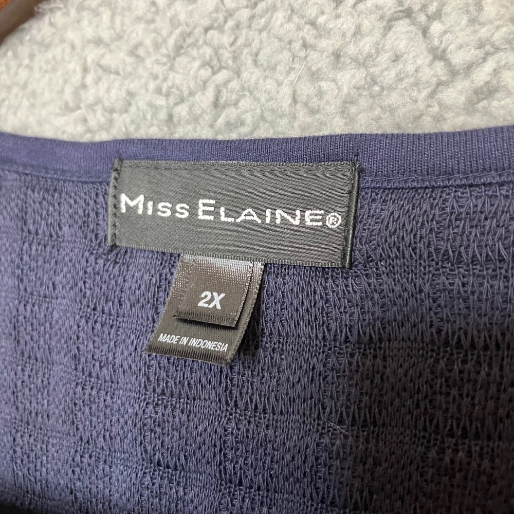 Miss Elaine Robe Sleepwear Women 2X Navy Waffle Knit Full Zip Long House Coat - Picture 3 of 6